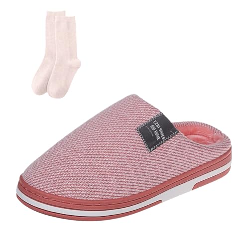 Hausschuhe + Socken Damen, Plüsch Pantoffeln Rückstellschaum Winter Slippers Herren Warmer Hausschlappen Kuschelige rutschfest Puschen Schlappen Hüttenschuhe Flauschige Bequeme mit Polar Weich von GXYANiaoy