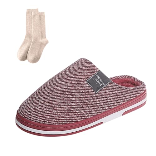 Hausschuhe + Socken Damen, Plüsch Pantoffeln Rückstellschaum Winter Slippers Herren Warmer Hausschlappen Kuschelige rutschfest Puschen Schlappen Hüttenschuhe Flauschige Bequeme mit Polar Weich von GXYANiaoy