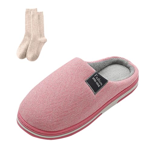 Hausschuhe + Socken Damen, Plüsch Pantoffeln Rückstellschaum Winter Slippers Herren Warmer Hausschlappen Kuschelige rutschfest Puschen Schlappen Hüttenschuhe Flauschige Bequeme mit Polar Weich von GXYANiaoy