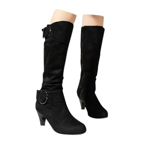 High Boots Damen, Wildleder Stiefel Damen, mit Absatz Reißverschluss Winterstiefel Stretch Stiefeletten Hohe Cowboystiefel Elegant Bequem Weitschaftstiefel Cowboy Langschaft Westernstiefel von GXYANiaoy