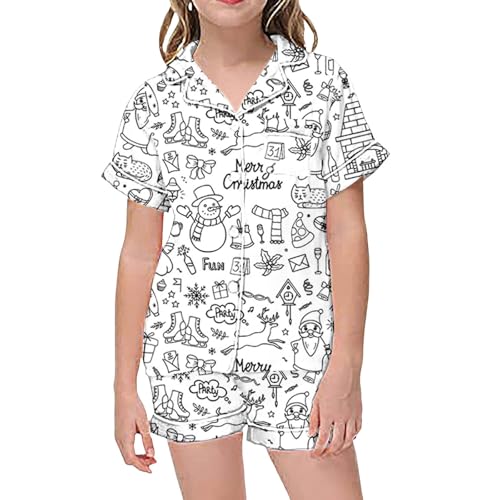 Kinder Pyjama Jungen, Schlafanzug Zum Anmalen Kinder, Cartoon Druck Nachtwäsche Set Homewear Winter Pyjama DIY Handbemaltes Zweiteilig Weiß Kunst Färben Hausanzug Loungewear von GXYANiaoy