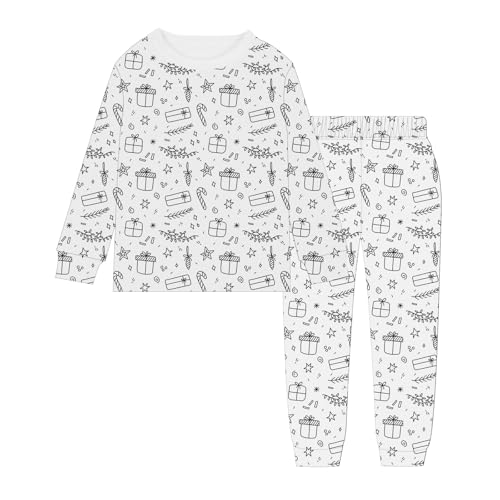 Pyjama Jungen 140, Pyjama Zum Ausmalen Kinder, Cartoon Druck Homewear Winter Nachtwäsche Zweiteilig Set Schlafanzug DIY Handbemaltes Weiß Kunst Färben Hausanzug Loungewear von GXYANiaoy