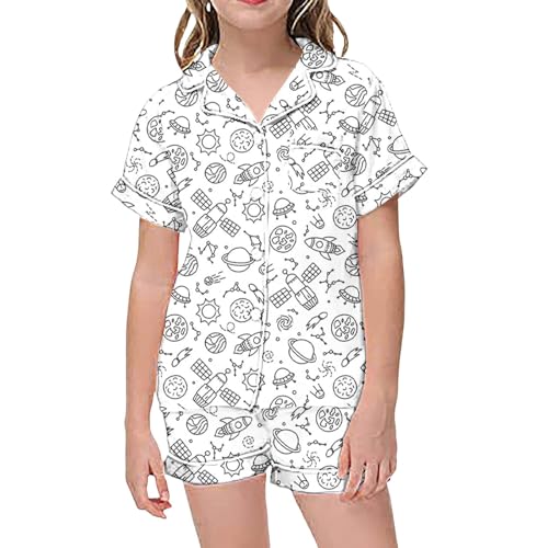 Schlafanzug Jungen 140, Schlafanzug Zum Anmalen Kinder, Zweiteilig Pyjama DIY Handbemaltes Loungewear Weiß Cartoon Druck Kunst Färben Homewear Set Nachtwäsche Winter Hausanzug von GXYANiaoy