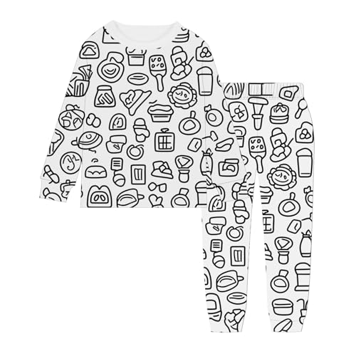 Schlafanzug mädchen 134, Pyjama Zum Ausmalen Kinder, Cartoon Druck Nachtwäsche DIY Handbemaltes Hausanzug Set Schlafanzug Winter Zweiteilig Weiß Kunst Färben Homewear Loungewear von GXYANiaoy