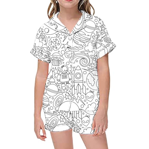 Schlafanzug mädchen 140, Pyjama Zum Ausmalen Kinder, Weiß Cartoon Druck Kunst Färben Nachtwäsche Winter Loungewear Set Homewear Zweiteilig DIY Handbemaltes Hausanzug Schlafanzug von GXYANiaoy