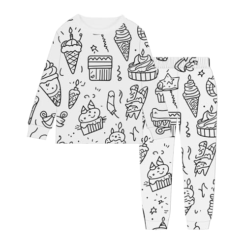 Schlafanzug mädchen 152, Schlafanzug Zum Anmalen Kinder, Weiß Cartoon Druck Kunst Färben Hausanzug DIY Handbemaltes Nachtwäsche Winter Homewear Set Zweiteilig Loungewear Pyjama von GXYANiaoy