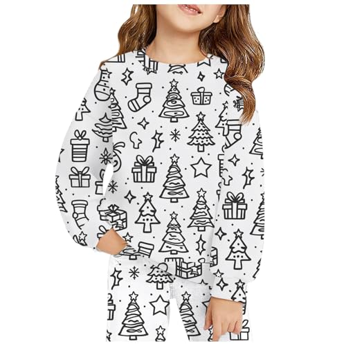 Schlafanzug mädchen 176, Pyjama Zum Ausmalen Kinder, Zweiteilig Loungewear Cartoon Druck Homewear DIY Handbemaltes Weiß Kunst Färben Schlafanzug Set Winter Hausanzug Nachtwäsche von GXYANiaoy