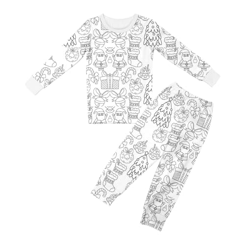 Winter Schlafanzug Kinder, Pyjama Zum Ausmalen Kinder, Cartoon Druck Homewear Set Schlafanzug Zweiteilig Nachtwäsche DIY Handbemaltes Winter Weiß Kunst Färben Hausanzug Loungewear von GXYANiaoy