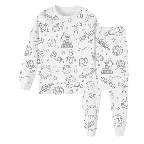 schlafanzüge für mädchen, Pyjama Zum Ausmalen Kinder, Set Loungewear Zweiteilig Schlafanzug Cartoon Druck Weiß Kunst Färben Homewear Winter DIY Handbemaltes Nachtwäsche Hausanzug von GXYANiaoy