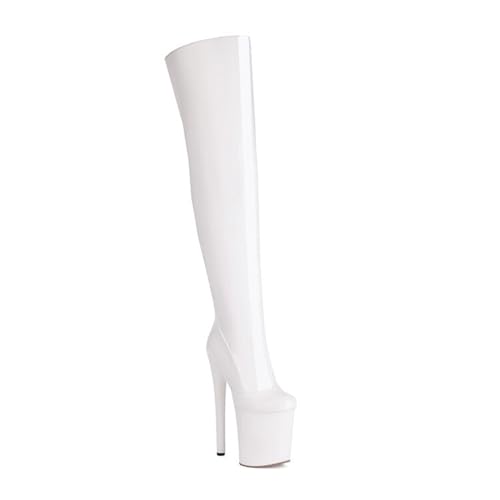 GXYHJVMFPSC Spitze Damenspitze Overknee-Stiefel Lackleder Matt Oberschenkelstiefel Klobige Absätze wasserdichte Plattform Seitlicher Reißverschluss Hohe 20 cm, White,35 von GXYHJVMFPSC