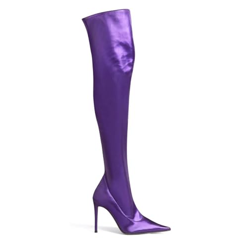 GXYHJVMFPSC Weiblich Overknee-Stiefel Spitze Spitze Matt Kniehohe Stiefel Oberschenkelstiefel Hohe Stiefel Dünne Absätze Seitlicher Reißverschluss,Purple B,38 von GXYHJVMFPSC