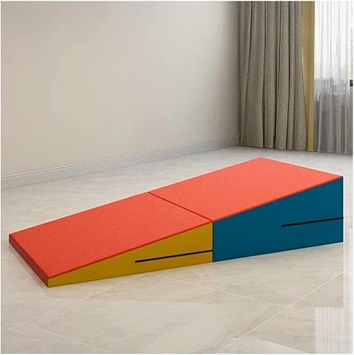 GYDUHYE Gymnastik-Keilmatte, zusammenklappbar, neigbar, Käsematte für Heimtraining, individuelle Farben, mit Tragegriffen, Aerobic-Gymnastikmatte (Größe: 120 x 60 x 35 cm, Farbe: Orange-Gelb-Blau) von GYDUHYE