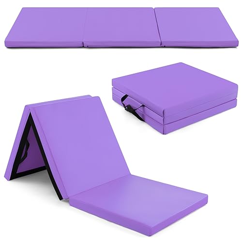GYMAX 3-fach Trainingsmatte faltbar, tragbare Gymnastikmatte 180 x 60 x 5 cm, Gymnastikmatte mit Klettverschluss & Tragegriffen, Turnmatte für Yoga & Stretching von GYMAX
