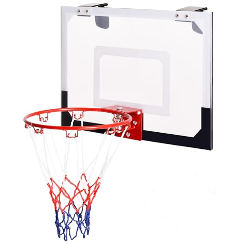 GYMAX Basketballkorb, Mini Basketballkorb mit Netz & Rückwand, Basketballkorb Ball & Pumpe, Basketballbrett an der Tür, 46 x 30,5 cm von GYMAX