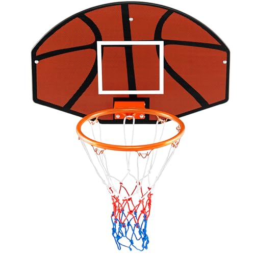 GYMAX Basketballkorb mit Brett, wandmontiertes Basketball Set mit 66x44,5cm bruchsicherem Rückenbrett & reißfestem Netz, Mini Basketballkorb für drinnen & draußen, für Jugendliche & Erwachsene von GYMAX