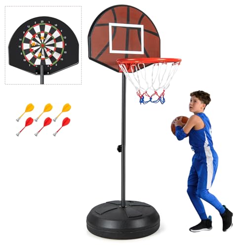 GYMAX 2 in 1 Basketballkorb mit Darts Target, Basketballständer höhenverstellbar 96–146 cm, Mini Basketball-Hoop tragbar für innen & außen, für Kinder im Alter von 3 bis 10 Jahren GYMAX 2 in 1 Basketballkorb mit Darts Target, Basketballständer höhenverstellbar 96–146 cm, Mini Basketball-Hoop tragbar für innen & außen, für Kinder im Alter von 3 bis 10 Jahren von GYMAX