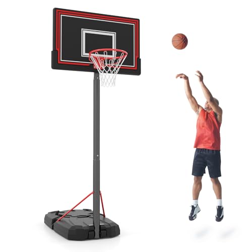 GYMAX Basketballständer höhenverstellbar 230-305 cm, Basketballkorb mit unzerbrechlicher Rückwand & befüllbarer Basis, Basketballanlage mit 2 eingebaute Räder für Erwachsene & Jugendliche, für außen von GYMAX