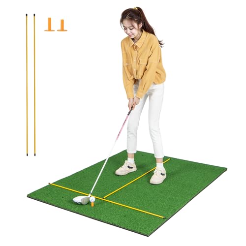GYMAX Golf Abschlagmatte 152 x 92 cm/152 x 117 cm, Golf-Übungsmatte, Golf Trainingsmatte inkl. 2 Gummitees & 2 Ausrichtungsstäben, Golfmatte für Indoor & Outdoor (152x117 cm, 25mm Dicke) von GYMAX