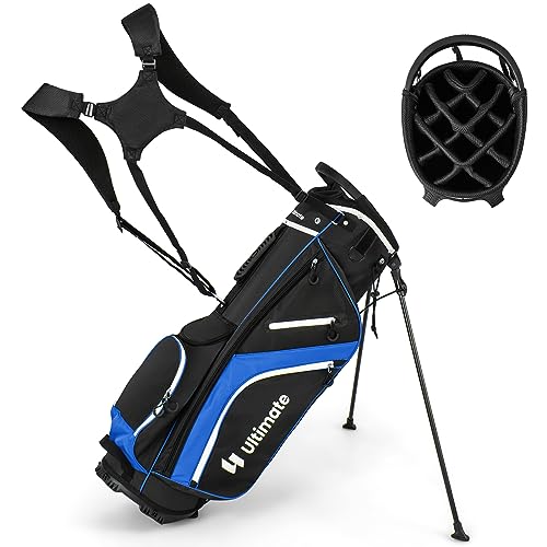 GYMAX Golf-Standtasche, tragbare Golftasche mit 14 Fächern & 6 Taschen, Golftaschenständer mit Regenhaube & Tragegriff, Standbag für Herren & Damen von GYMAX