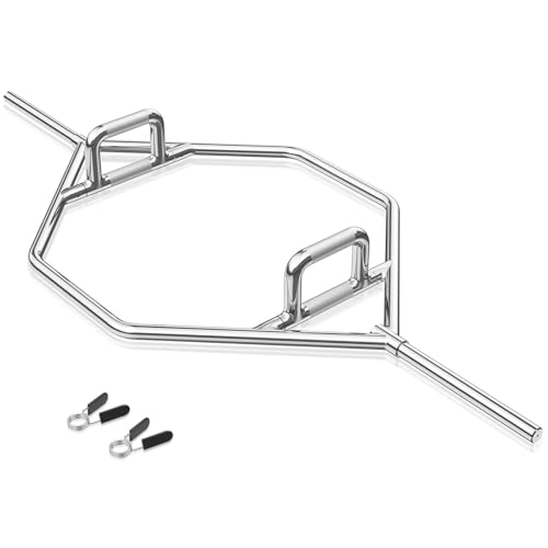 GYMAX Hex Hantelstange, Trap Bar bis 226 kg belastbar, Kreuzhebenstange mit Federverschluss & erhöhten gerändelten Griffen, für Kniebeugen, Shrugs & Ausfallschritte, Hexagon Stange für Heimtraining GYMAX Hex Hantelstange, Trap Bar bis 226 kg belastbar, Kreuzhebenstange mit Federverschluss & erhöhten gerändelten Griffen, für Kniebeugen, Shrugs & Ausfallschritte, Hexagon Stange für Heimtraining von GYMAX