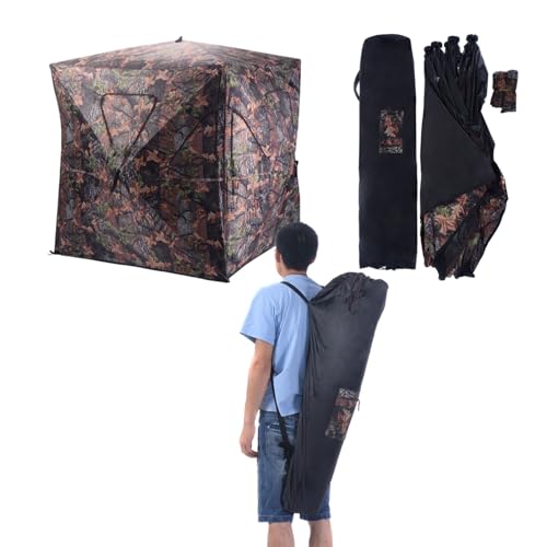 GYMAX Jagdzelt faltbar, wetterfestes Camouflage-Zelt mit 360°-Weitsicht, Eingang & Tragetasche, Bodenzelt für Trekking, Jagd & Camping, Camouflage, 147 x 147 x 165 cm von GYMAX