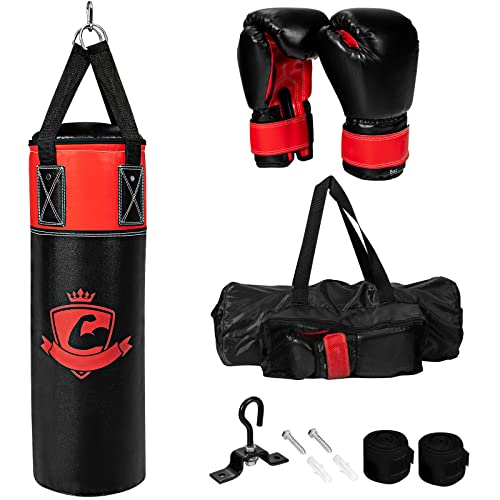 GYMAX Kinder Boxsack-Set mit Boxsack 10 kg, Sandsack mit 8 oz Boxhandschuhen, Boxbandagen & Tragtasche, hängend Box-Set 60 cm, ab 3 Jahren, für Kickboxen, MMA, Kampfsport, Muay Thai, Boxen (Schwarz) GYMAX Kinder Boxsack-Set mit Boxsack 10 kg, Sandsack mit 8 oz Boxhandschuhen, Boxbandagen & Tragtasche, hängend Box-Set 60 cm, ab 3 Jahren, für Kickboxen, MMA, Kampfsport, Muay Thai, Boxen (Schwarz) von GYMAX