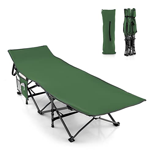 GYMAX Klappbares Campingbett 190 x 70 x 54 cm Feldbett Tragbar mit Seitentasche Campingliege inkl. Tragetasche Gästebett Ultraleicht Belastbar bis 270 kg 600D Oxford-Gewebe (Grün) von GYMAX