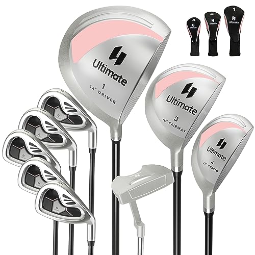 GYMAX Komplettes Golfschläger Set für Damen, 12-teiliges Golf Set mit Schlägerhauben, inkl. 1# Driver, 3# Fairway, 4# Hybrid, 6# & 7# & 8# & 9# & P# Eisen, Putter von GYMAX