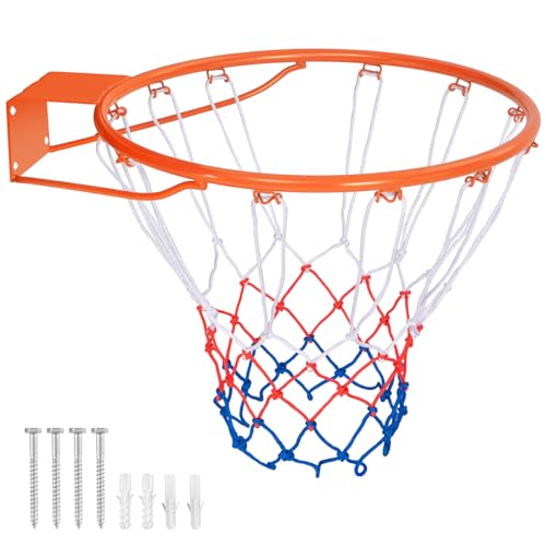 GYMAX Ø 45cm/37cm Basketballkorb, Basketballnetz mit Ring, Netz & Halterung, wetterfester Basketballring in Profigröße zur Wandmontage, für Schulhöfe & Sporthallen (Ø37cm,Orange) von GYMAX