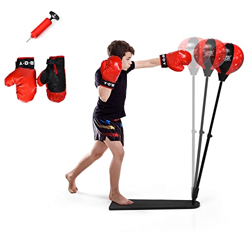 GYMAX Punchingball 85-130 cm höhenverstellbar, Box Set mit Boxhandschuhen & Handpumpe, Boxstand mit rutschfestem Pedal, Standboxball für Kinder & Jugendliche ab 8 Jahre GYMAX Punchingball 85-130 cm höhenverstellbar, Box Set mit Boxhandschuhen & Handpumpe, Boxstand mit rutschfestem Pedal, Standboxball für Kinder & Jugendliche ab 8 Jahre von GYMAX
