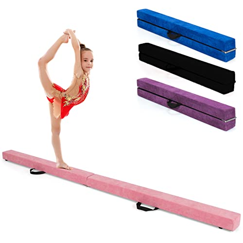 GYMAX Schwebebalken Kinder 210 x 10 x 8 cm, Faltbarer Gymnastikbalken, tragbarer Balance Balken mit Tragegriffen, Balance Beam für Kinder, Fitness & Turnen (Rosa) von GYMAX