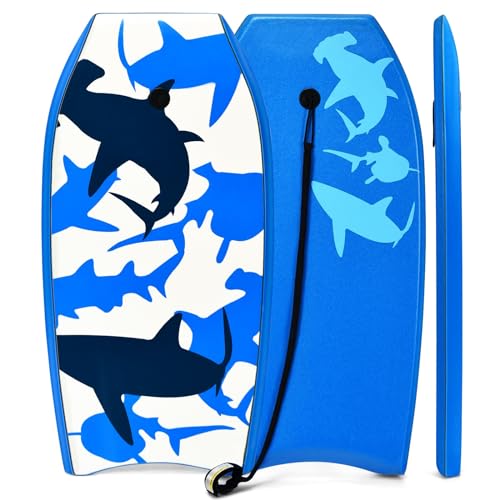 GYMAX Surfbrett, Schwimmbrett mit Zugseil & EPS Schaumstoff-Kern, Bodyboard Surfboard für Kinder & Erwachsene (83 x 47 x 5,5 cm, Blau) von GYMAX