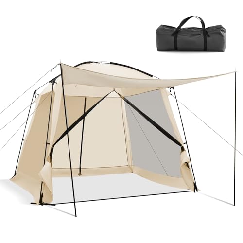 GYMAX Zelt 3 x 3 m, Campingzelt mit Vordach & Moskitonetz, tragbares Familienzelt mit 2 Türen, wasserdichtes Sonnenschutz Zelt mit 4 Mesh-Fenstern & Tragetasche, für Reisen & Wandern von GYMAX