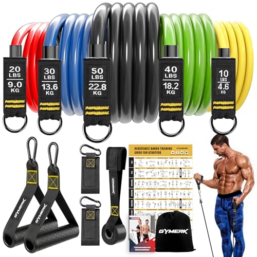 GYMERK Resistance Bands Set, Expander Fitness Mit Gummigriffe, Trainingsplakat, Knöchelriemen, Türanker, Tragtasche, 5er Verschiedene Widerstandsstufen Ideal für Krafttraining GYMERK Resistance Bands Set, Expander Fitness Mit Gummigriffe, Trainingsplakat, Knöchelriemen, Türanker, Tragtasche, 5er Verschiedene Widerstandsstufen Ideal für Krafttraining von GYMERK