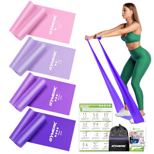 GYMERK Fitnessbänder Set 4er, 1.8M Fitnessband, 4 Widerstandsstufen mit Übungsposter, Gymnastikband mit Tragetasche & Übungsanleitung, Ideal für Yoga, Pilates, Muskelaufbau, Physiotherapie von GYMERK