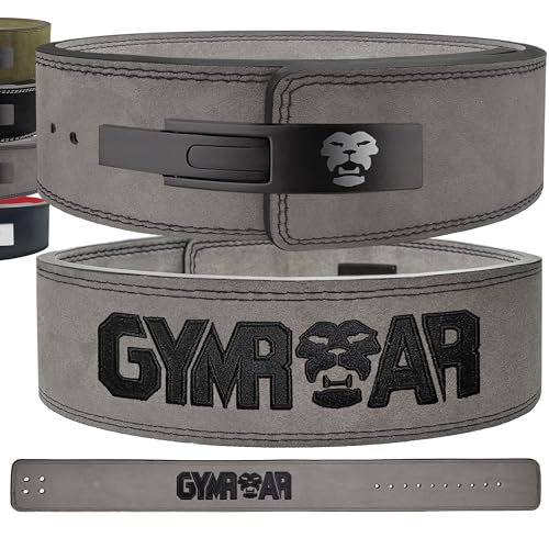 GYMROAR 𝐆𝐘𝐌𝐑𝐎𝐀𝐑® Gewichthebergürtel Gürtel aus Rindsleder mit Schnalle, Weightlifting Lever Belt für Fitness Powerlifting Krafttraining Bodybuilding, 10mm Dicke, Männer (XS, Grau) von GYMROAR