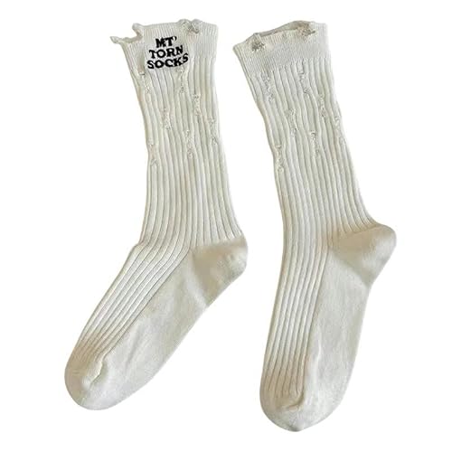 GYSMRIWG 2 Paar Gerippte, Bestickte Mittellange Socken Für Damen, Modische Baumwollsocken-Weiss-2 Paare von GYSMRIWG