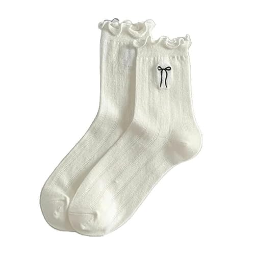 GYSMRIWG 3 Paar Lolita -Stil -Spitzen -Bogenstrümpfe Girls Casual Middle Tube Lose Socken Dünne Strümpfe-Weiß-3Pairs von GYSMRIWG