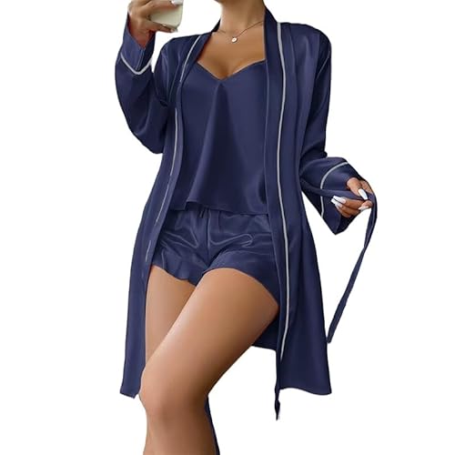 GYSMRIWG 3 -Teiliges Pyjamas Set Gegen Neck -Pyjama Frauen Loungewear Mit Hosen Frauenpyjama Loungewear-Blau -S von GYSMRIWG