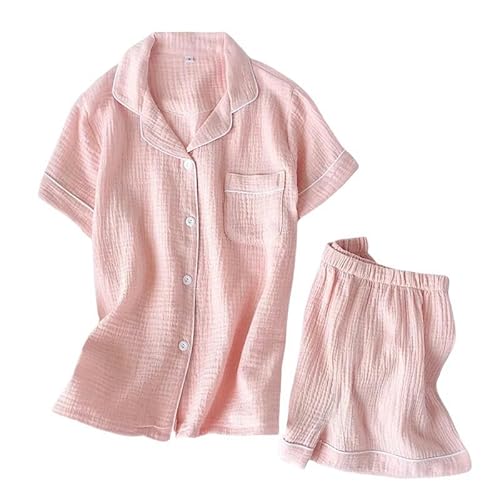 GYSMRIWG Damen Reine Baumwolle Kurzarm Shorts Pyjamas Home Kleidung Mehrfarbig Pyjamas Set-Rosa-L von GYSMRIWG