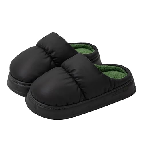 GYSMRIWG Damen Winter Herren Plüsch Warme Flache Hausschuhe wasserdichte Schuhe Pu-Leder-Schwarz-36-37 von GYSMRIWG