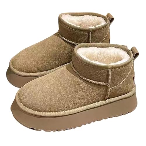 GYSMRIWG Dicke Plüsch-Schneestiefel, Bequeme Und Warme Kurze Stiefel, Damenschuhe, Stiefel Mit Dicken Sohlen-Khaki-38 von GYSMRIWG