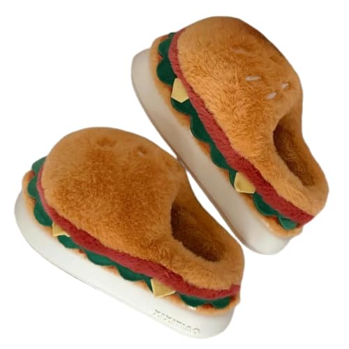 GYSMRIWG Frauen Warme Hausschuhe Süße Cartoon Hamburger Home Dick-Soled-Schuhe Mädchen Plüschschuhen-Gelb-40-41 von GYSMRIWG