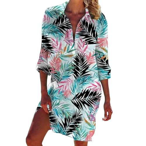 GYSMRIWG Hawaiihemd Sommer Hawaii Beach 3D -Bedrucktes Hemd Frauen Langarm Midi Shirt Button Up Shirt Girls Tasche Top-A 11-XL von GYSMRIWG