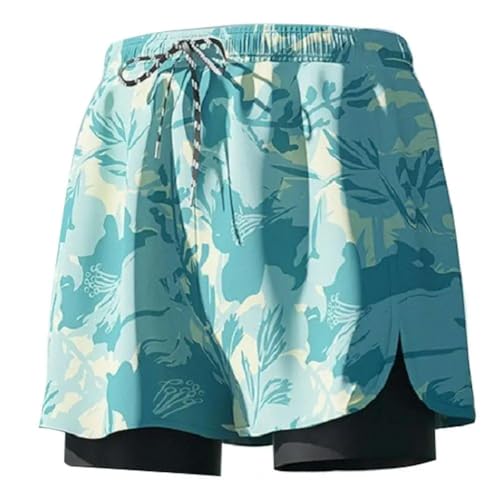 GYSMRIWG Herren-Badehose Gepolsterte Kompressions-Badeshorts Mit Kordelzug Für Herren, Schnell Trocknender Badeanzug-Hellgrün-XXXL von GYSMRIWG