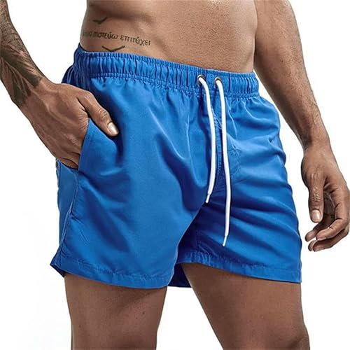 GYSMRIWG Herren-Badehose Herren-Mesh-Futter, Seitentaschen, Boardshorts, Schnell Trocknender Kordelzugverschluss-Königsblau-XL von GYSMRIWG