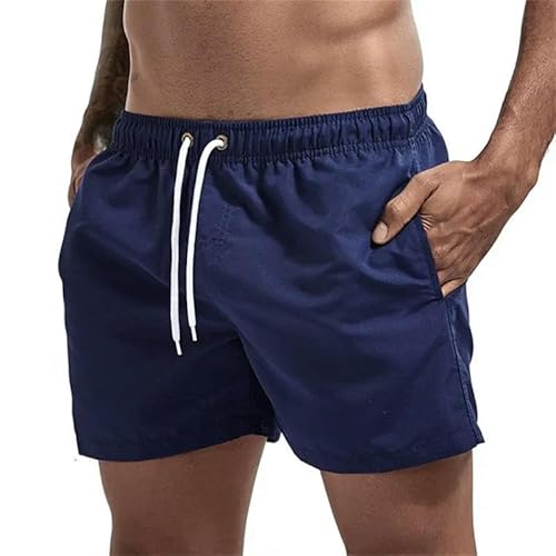 GYSMRIWG Herren-Badehose Herren-Mesh-Futter, Seitentaschen, Boardshorts, Schnell Trocknender Kordelzugverschluss-Navy Blau-XXXXL von GYSMRIWG