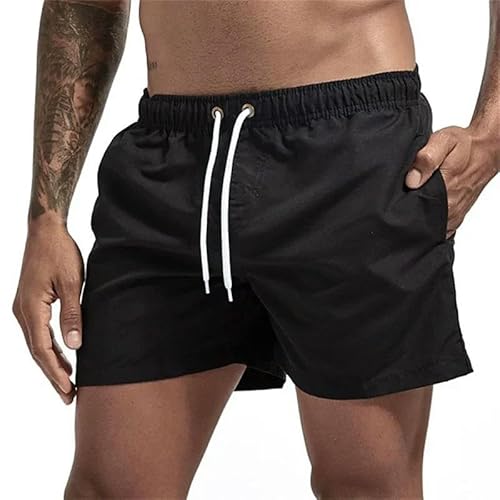 GYSMRIWG Herren-Badehose Herren-Mesh-Futter, Seitentaschen, Boardshorts, Schnell Trocknender Kordelzugverschluss-Schwarz-XXXXL von GYSMRIWG