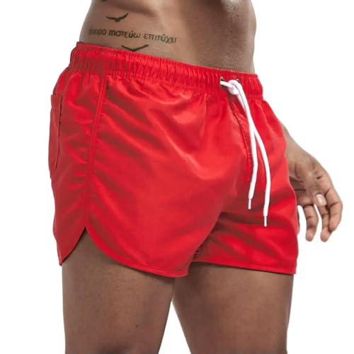 GYSMRIWG Herren-Badehose Herren Schwimmstädte Schwimmshorts Schnell Trocken Surf Shorts Badeanzug Strandshorts Sommer-Rot-S von GYSMRIWG