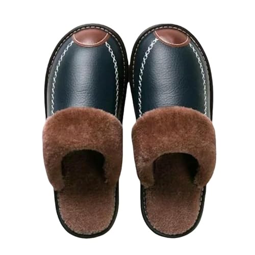 GYSMRIWG Herren-Winterfell-Hausschuhe, wasserdichte, Verdickte Baumwollschuhe, Hausschuhe-Marine-41-42 von GYSMRIWG